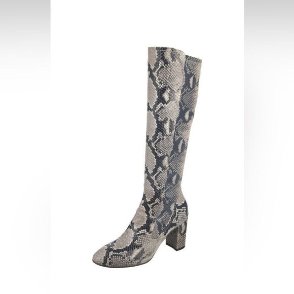 Stuart Weitzman Snake Animal Print Leather Mid-Calf Boots - Picture 2 of 5